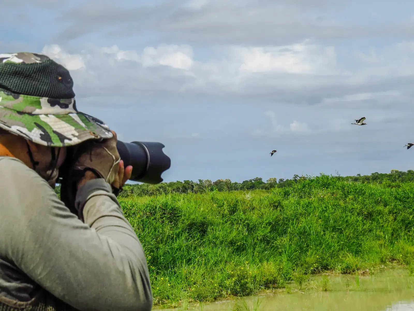 Hombre tomando foto del campo de hierba verde durante el día